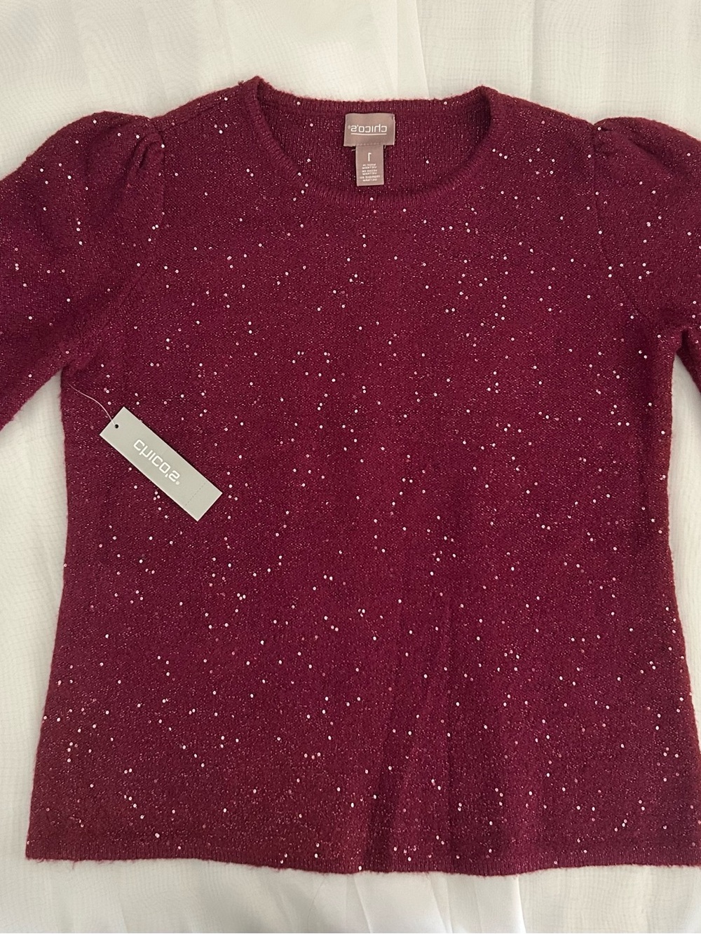 Chico's Sequin-Embellished Burgundy Sweater